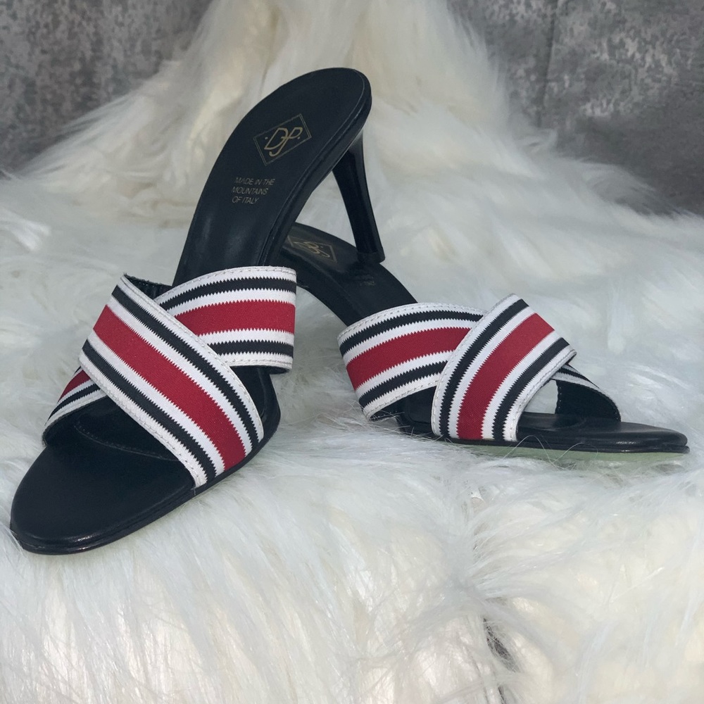 Red, Black, & White DJP kitten heels 3” heel